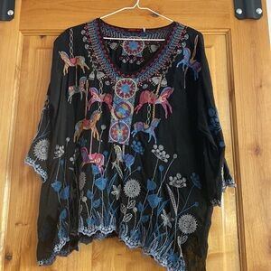 Johnny Was Embroidered Black Blouse - XS